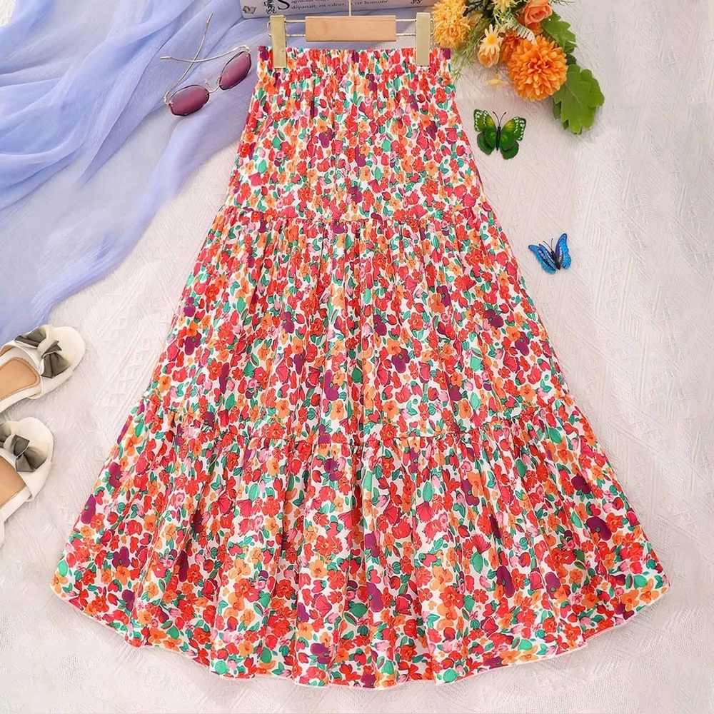 Bohemian Floral Tiered Maxi Skirt Size L NWT Cottagecore Colorful - Picture 7 of 7